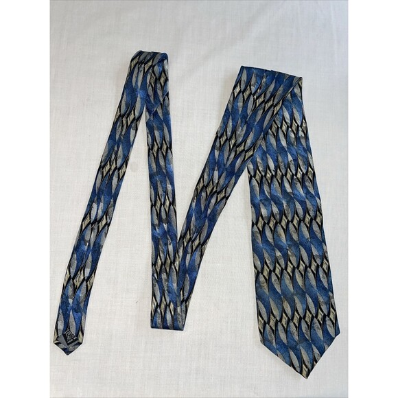 John Clarendon Dress Tie Mens Size 58" Blue Geometric 100% Silk Designer - Picture 1 of 12